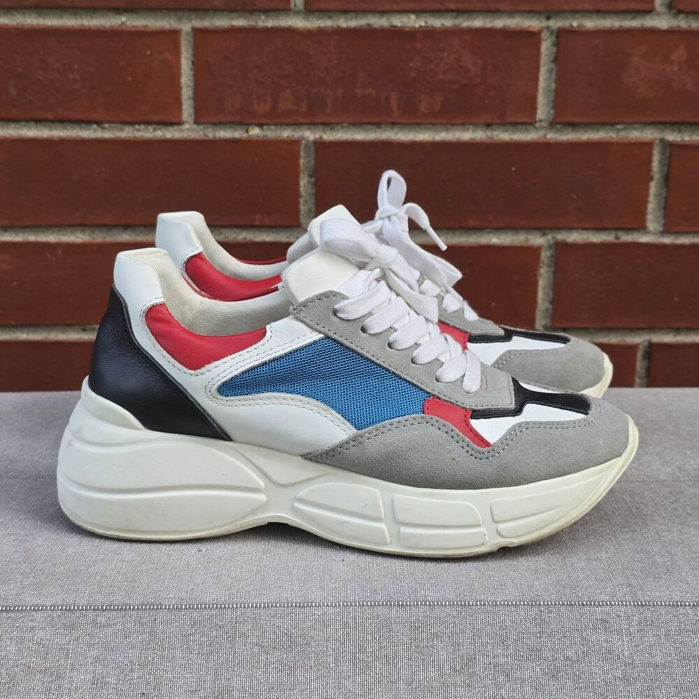 Steve Madden Memory Sneaker Multi White Blue Suede Red Grey Leather Size 7M